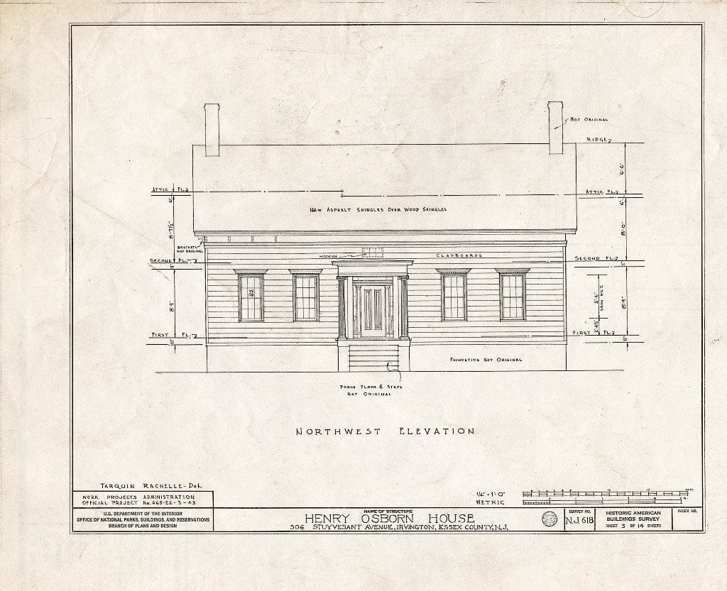 Historic Pictoric : Blueprint HABS NJ,7-IRV,1- (Sheet 3 of 14) - Henry Osborn House, 506 Stuyvesant Avenue, Irvington, Essex County, NJ
