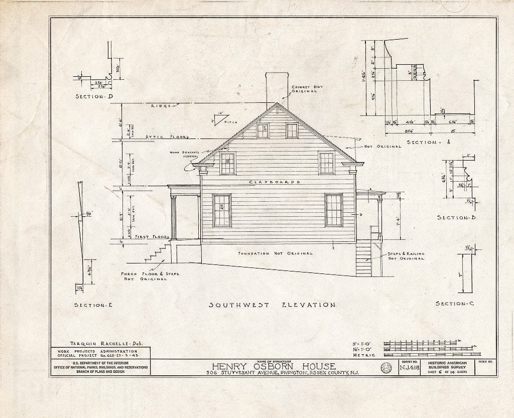Historic Pictoric : Blueprint HABS NJ,7-IRV,1- (Sheet 6 of 14) - Henry Osborn House, 506 Stuyvesant Avenue, Irvington, Essex County, NJ