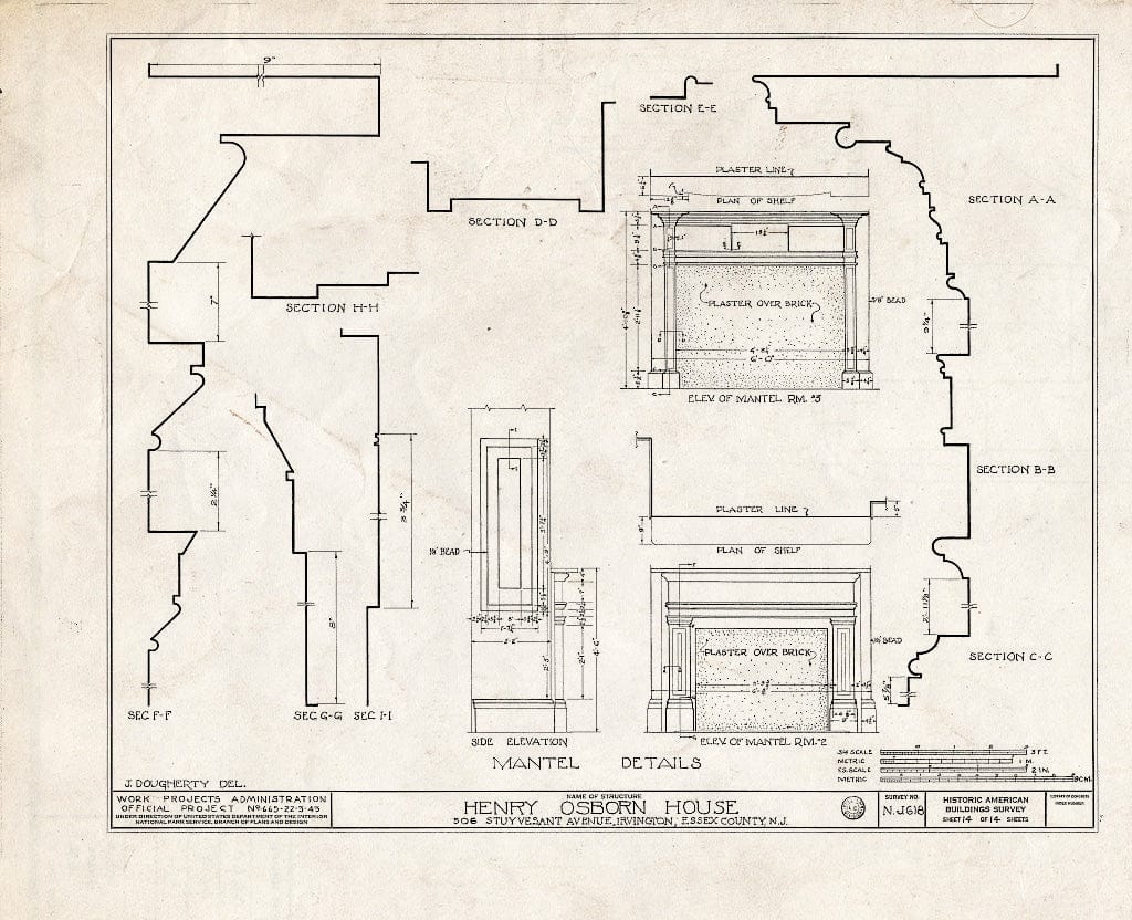 Historic Pictoric : Blueprint HABS NJ,7-IRV,1- (Sheet 14 of 14) - Henry Osborn House, 506 Stuyvesant Avenue, Irvington, Essex County, NJ