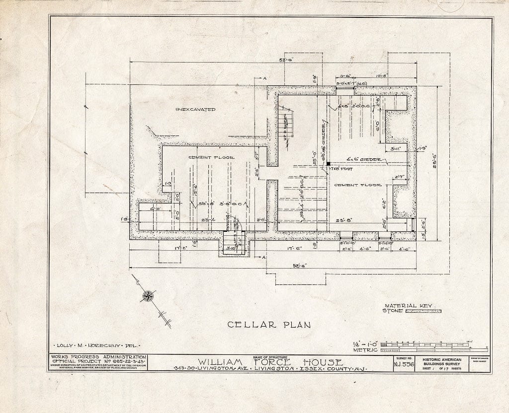 Historic Pictoric : Blueprint HABS NJ,7-LIV,1- (Sheet 1 of 17) - William Force House, 343 South Livingston Avenue, Livingston, Essex County, NJ