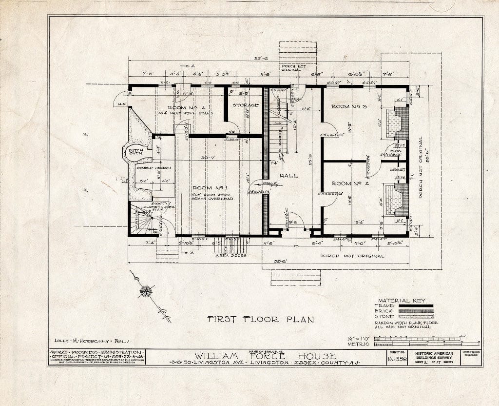 Historic Pictoric : Blueprint HABS NJ,7-LIV,1- (Sheet 2 of 17) - William Force House, 343 South Livingston Avenue, Livingston, Essex County, NJ