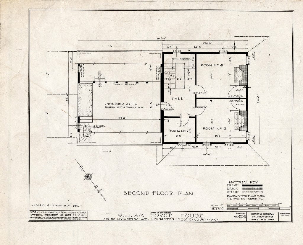 Historic Pictoric : Blueprint HABS NJ,7-LIV,1- (Sheet 3 of 17) - William Force House, 343 South Livingston Avenue, Livingston, Essex County, NJ