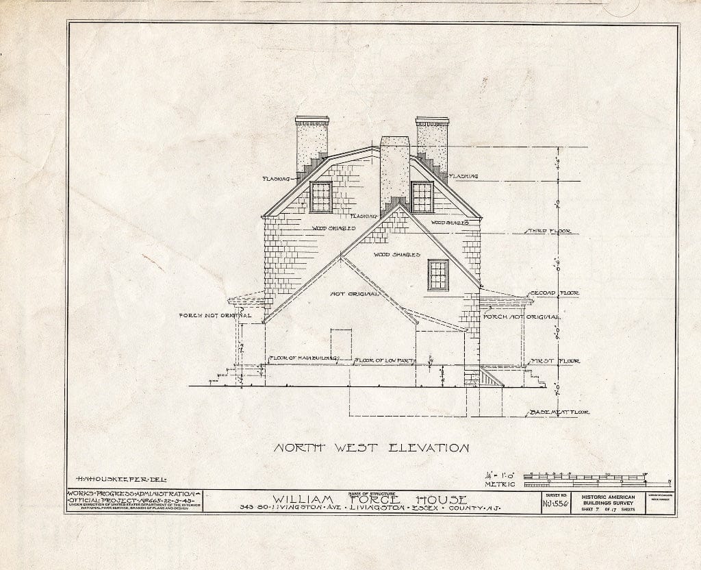 Historic Pictoric : Blueprint HABS NJ,7-LIV,1- (Sheet 7 of 17) - William Force House, 343 South Livingston Avenue, Livingston, Essex County, NJ