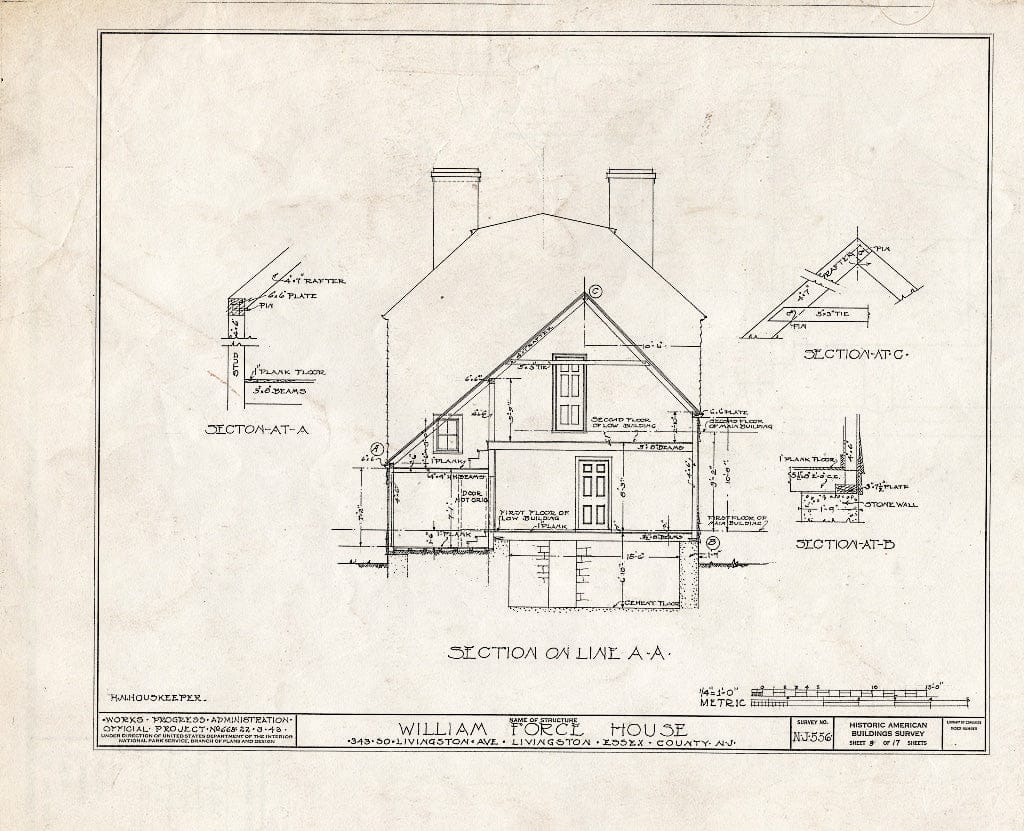 Historic Pictoric : Blueprint HABS NJ,7-LIV,1- (Sheet 9 of 17) - William Force House, 343 South Livingston Avenue, Livingston, Essex County, NJ