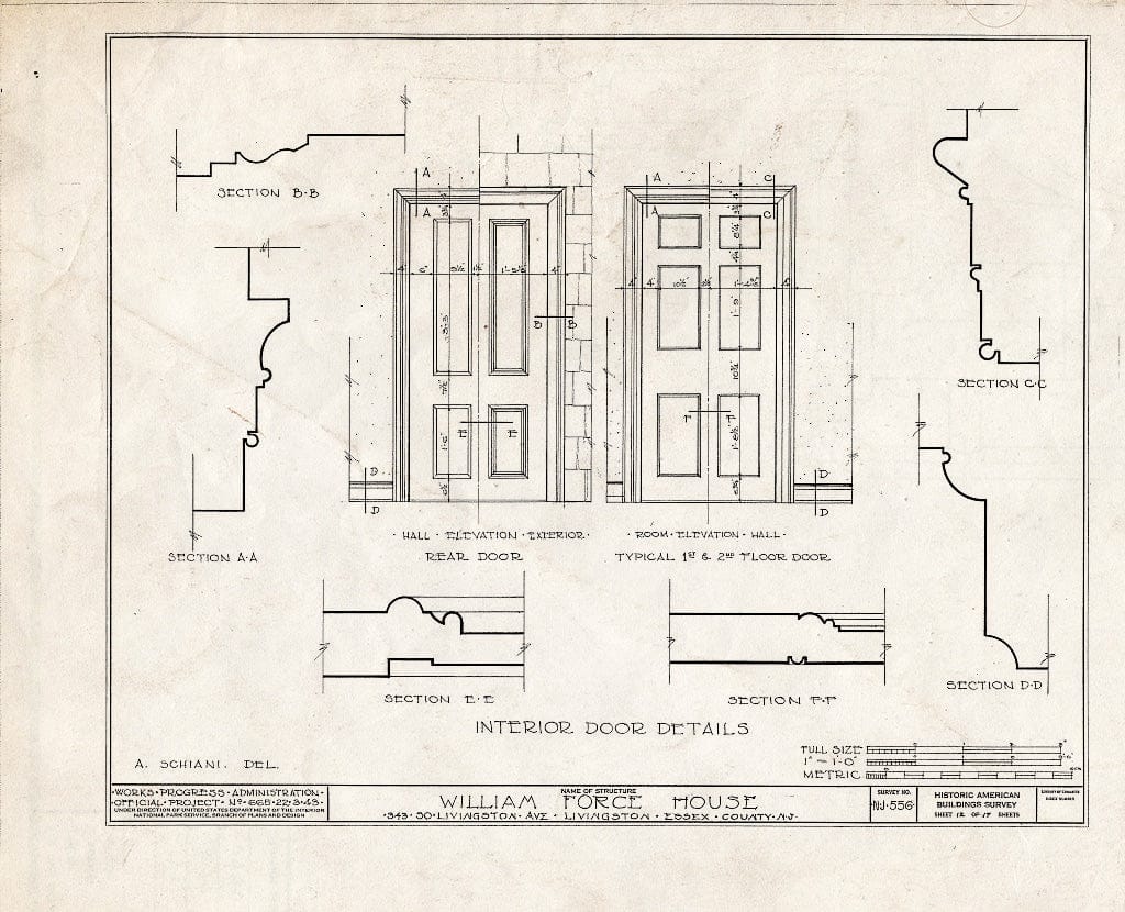 Historic Pictoric : Blueprint HABS NJ,7-LIV,1- (Sheet 12 of 17) - William Force House, 343 South Livingston Avenue, Livingston, Essex County, NJ