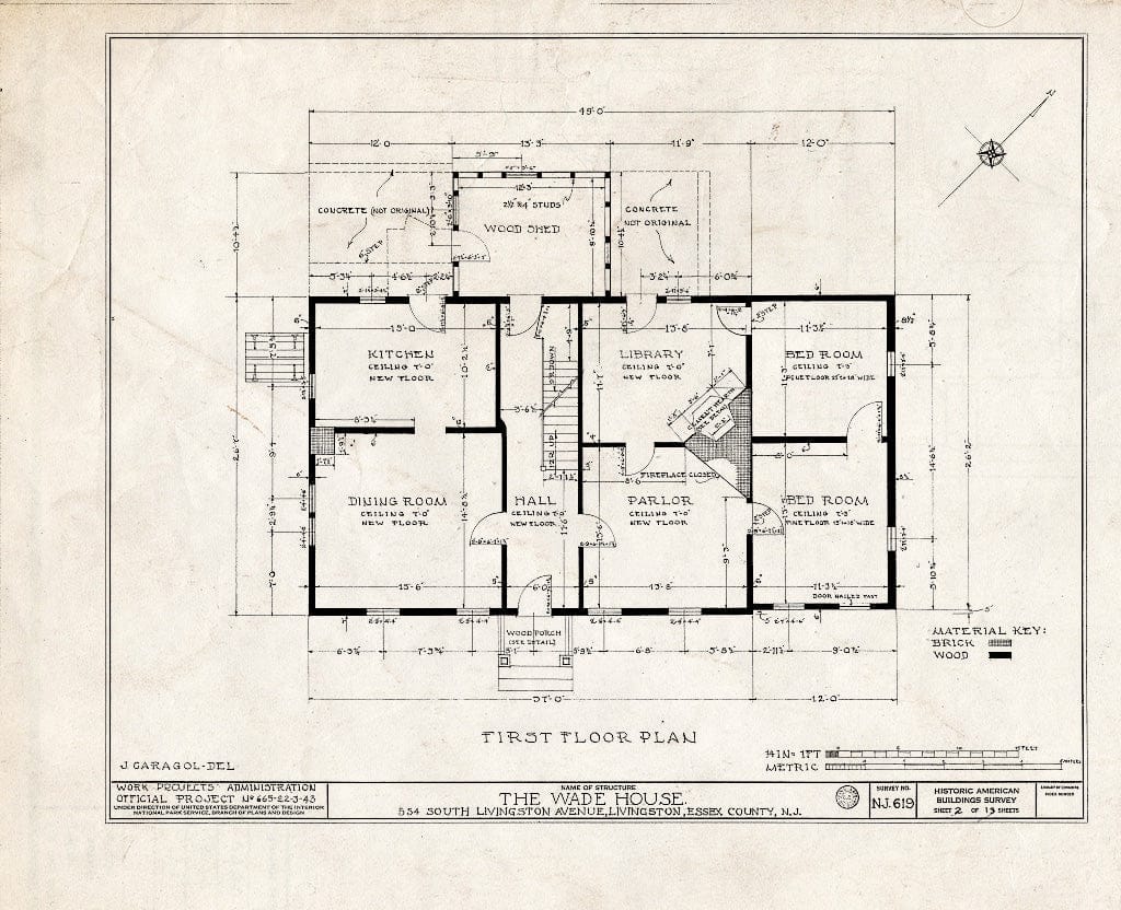 Historic Pictoric : Blueprint HABS NJ,7-LIV,2- (Sheet 2 of 13) - Henry W. Wade House, 554 South Livingston Avenue, Livingston, Essex County, NJ