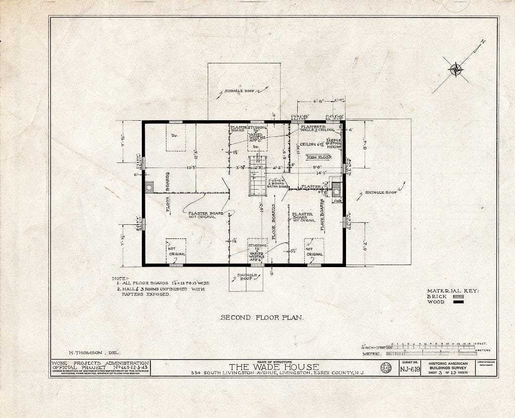 Historic Pictoric : Blueprint HABS NJ,7-LIV,2- (Sheet 3 of 13) - Henry W. Wade House, 554 South Livingston Avenue, Livingston, Essex County, NJ