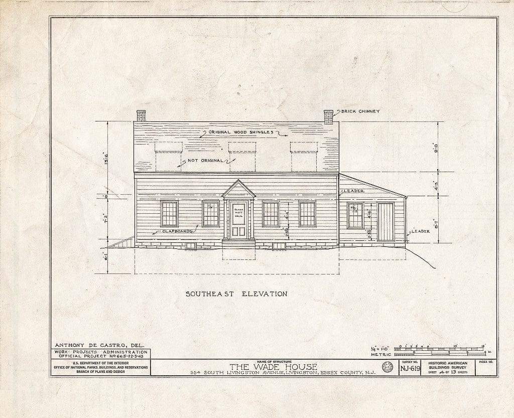 Historic Pictoric : Blueprint HABS NJ,7-LIV,2- (Sheet 4 of 13) - Henry W. Wade House, 554 South Livingston Avenue, Livingston, Essex County, NJ