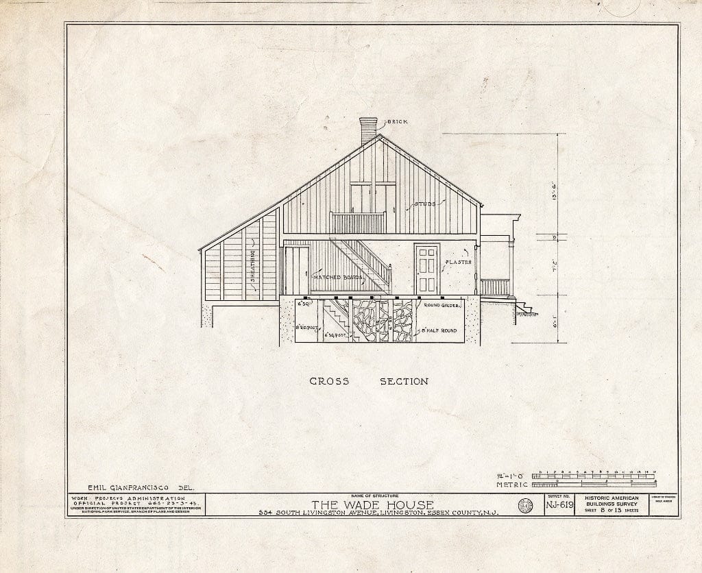 Historic Pictoric : Blueprint HABS NJ,7-LIV,2- (Sheet 8 of 13) - Henry W. Wade House, 554 South Livingston Avenue, Livingston, Essex County, NJ