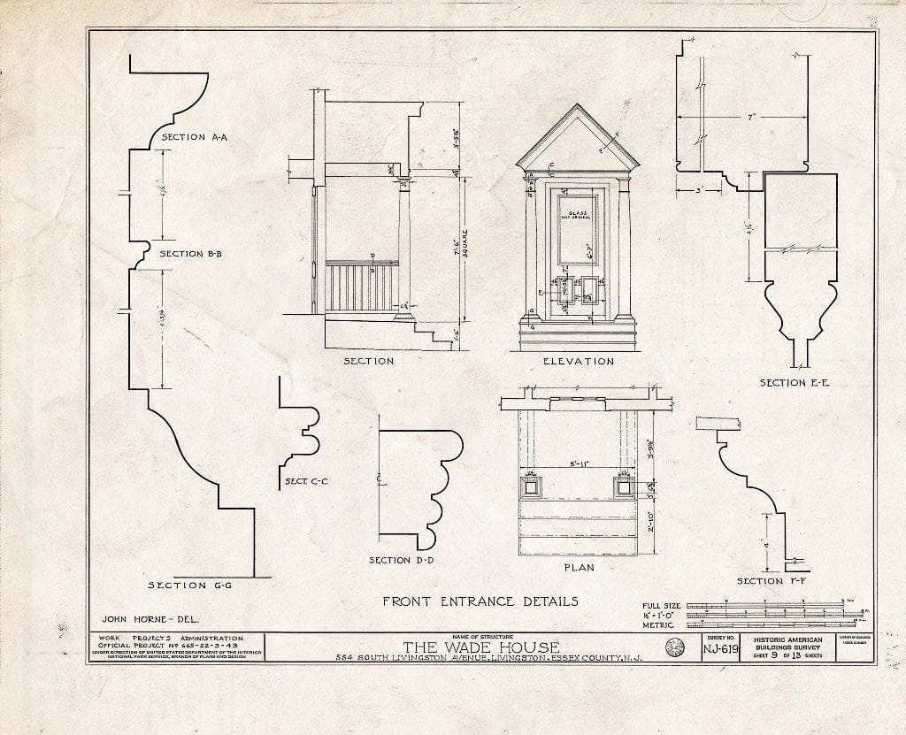 Historic Pictoric : Blueprint HABS NJ,7-LIV,2- (Sheet 9 of 13) - Henry W. Wade House, 554 South Livingston Avenue, Livingston, Essex County, NJ