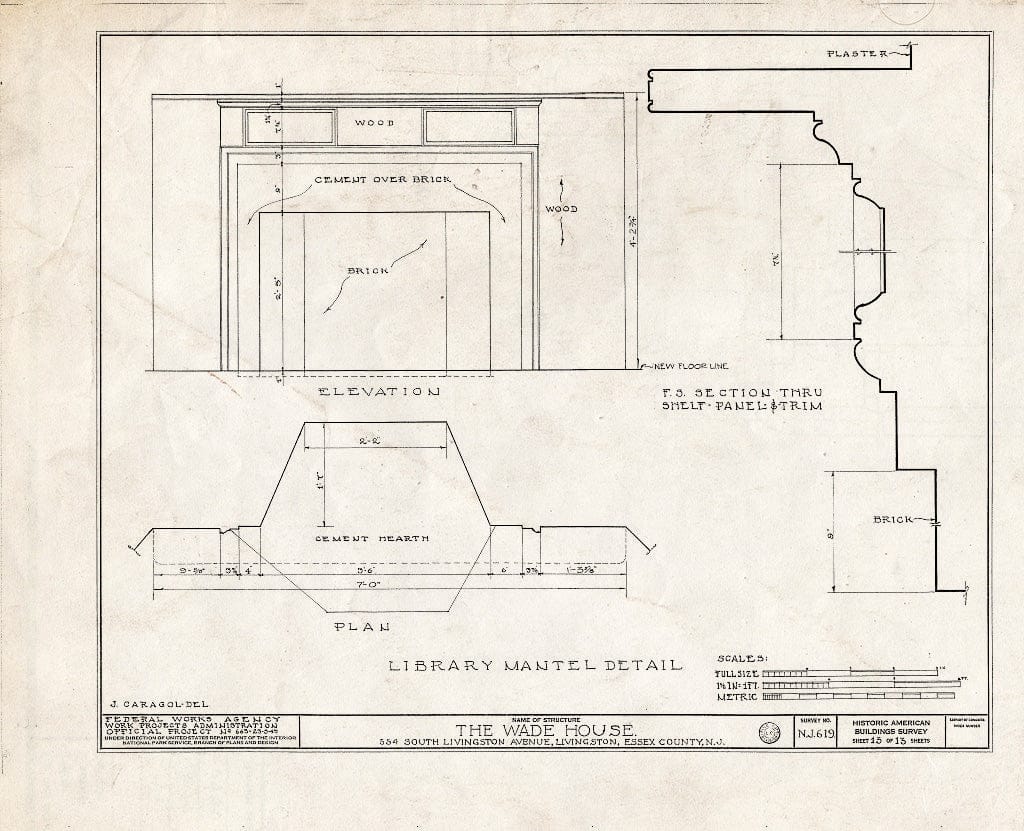 Historic Pictoric : Blueprint HABS NJ,7-LIV,2- (Sheet 13 of 13) - Henry W. Wade House, 554 South Livingston Avenue, Livingston, Essex County, NJ