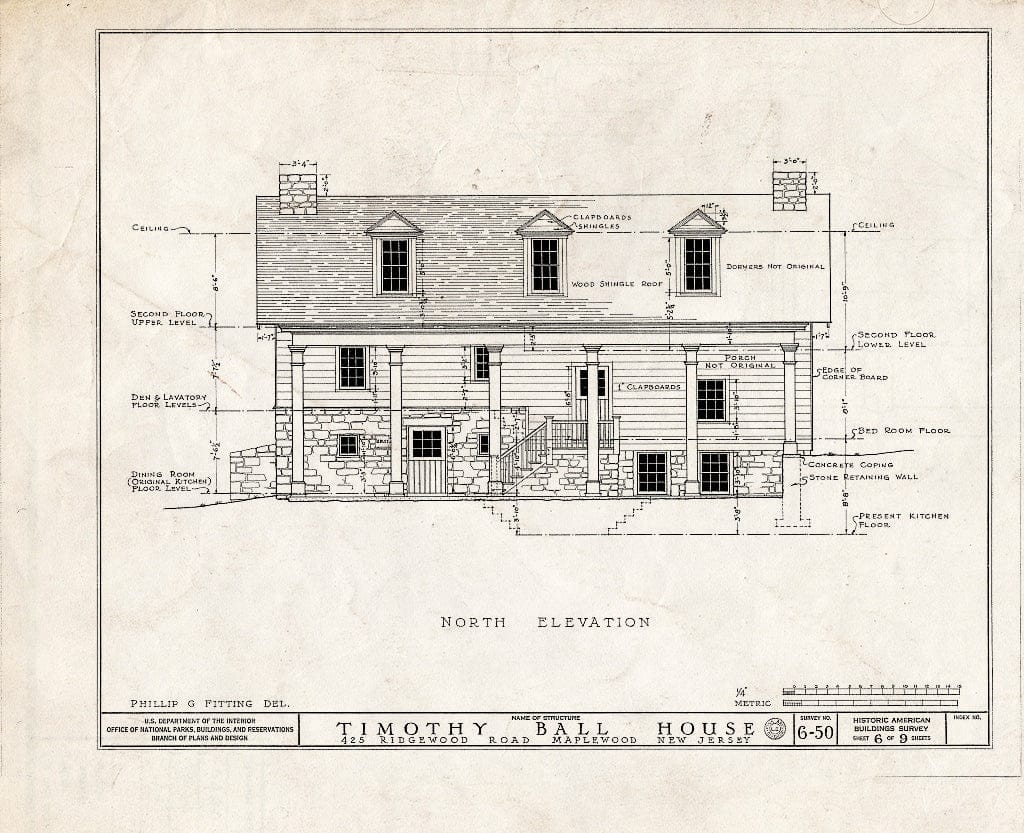 Historic Pictoric : Blueprint HABS NJ,7-MAPWO,1- (Sheet 6 of 9) - Timothy Ball House, 425 Ridgewood Road, Maplewood, Essex County, NJ