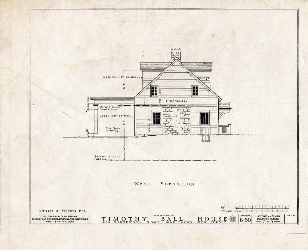 Historic Pictoric : Blueprint HABS NJ,7-MAPWO,1- (Sheet 7 of 9) - Timothy Ball House, 425 Ridgewood Road, Maplewood, Essex County, NJ