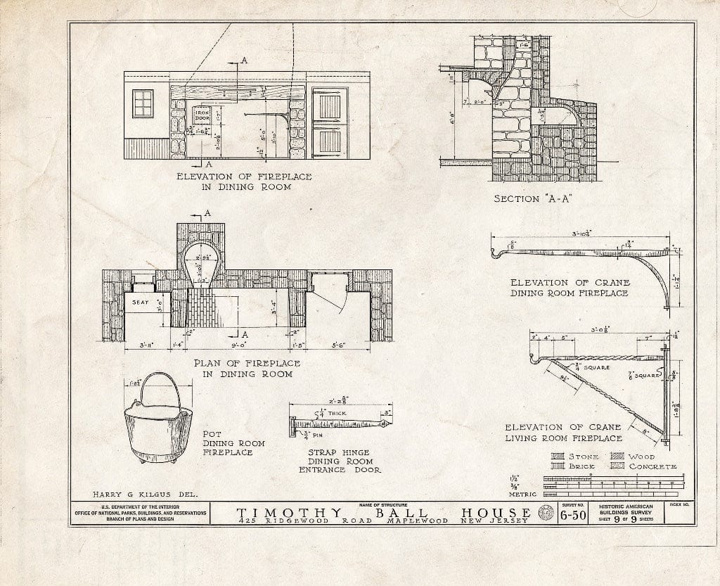 Historic Pictoric : Blueprint HABS NJ,7-MAPWO,1- (Sheet 9 of 9) - Timothy Ball House, 425 Ridgewood Road, Maplewood, Essex County, NJ