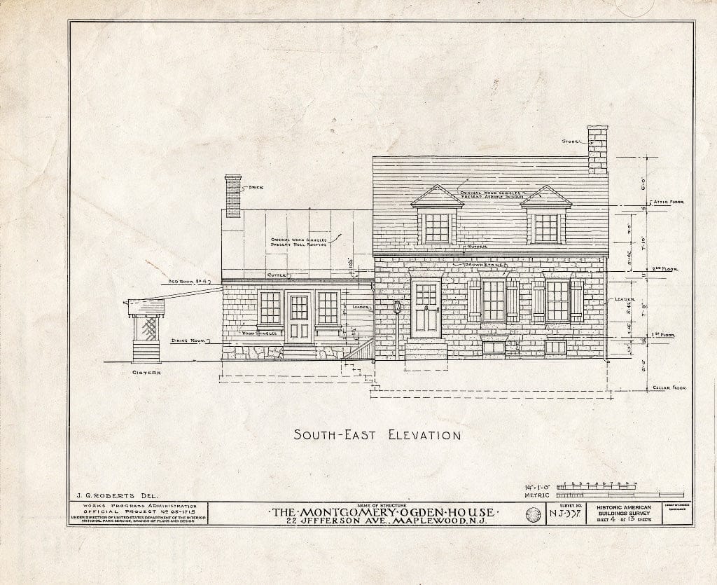 Historic Pictoric : Blueprint HABS NJ,7-MAPWO,2- (Sheet 4 of 13) - Montgomery Ogden House, 22 Jefferson Avenue, Maplewood, Essex County, NJ