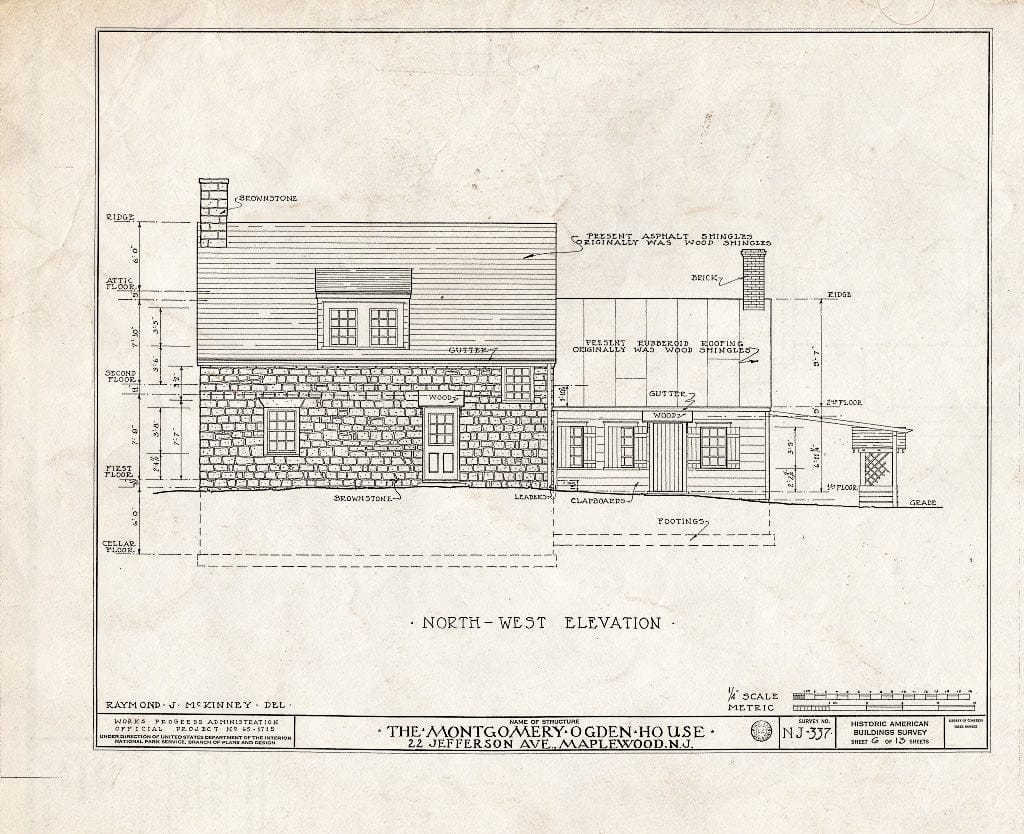 Historic Pictoric : Blueprint HABS NJ,7-MAPWO,2- (Sheet 6 of 13) - Montgomery Ogden House, 22 Jefferson Avenue, Maplewood, Essex County, NJ