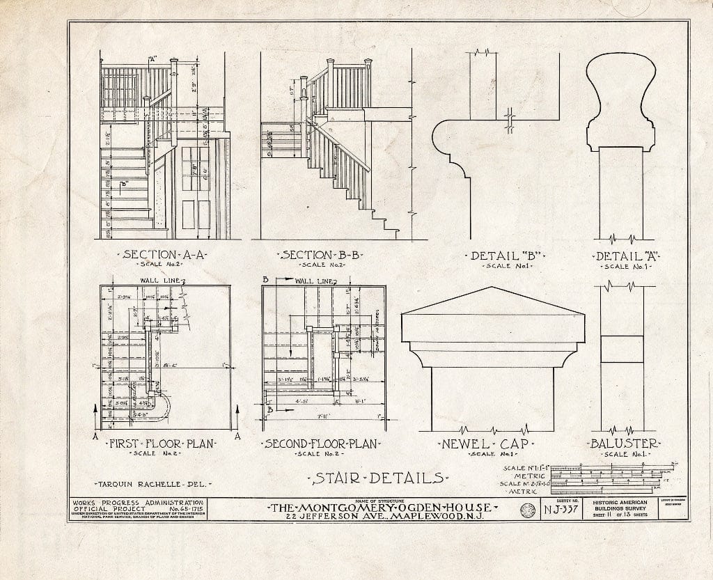 Historic Pictoric : Blueprint HABS NJ,7-MAPWO,2- (Sheet 11 of 13) - Montgomery Ogden House, 22 Jefferson Avenue, Maplewood, Essex County, NJ