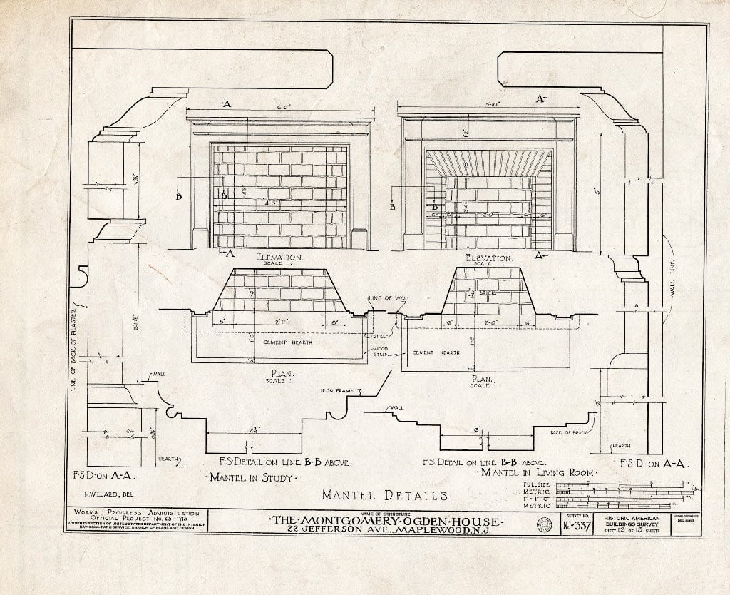 Historic Pictoric : Blueprint HABS NJ,7-MAPWO,2- (Sheet 12 of 13) - Montgomery Ogden House, 22 Jefferson Avenue, Maplewood, Essex County, NJ