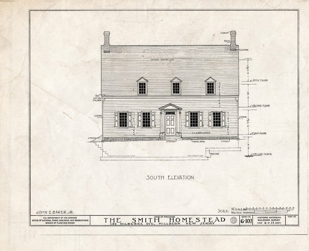 Historic Pictoric : Blueprint HABS NJ,7-MiLB,1- (Sheet 4 of 13) - Smith-Henderson Homestead, 155 Millburn Avenue, Millburn, Essex County, NJ
