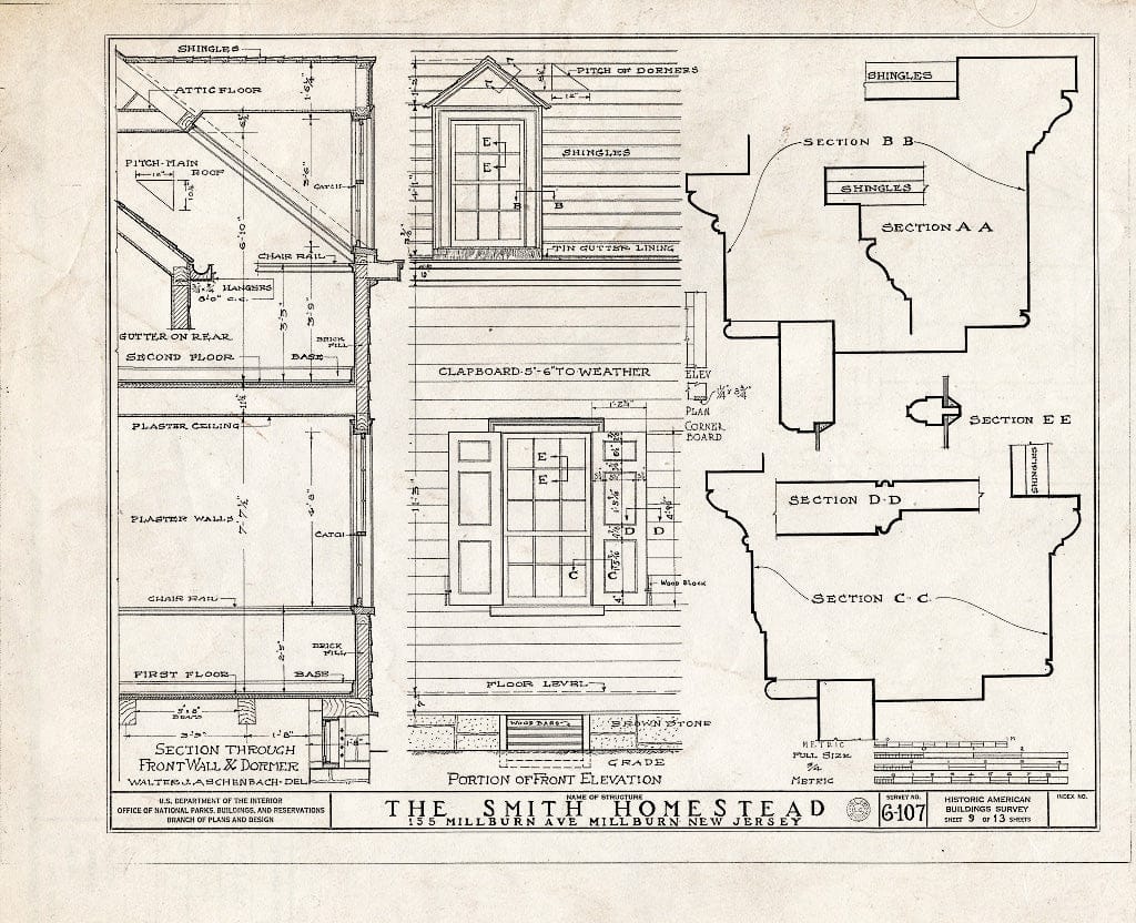 Historic Pictoric : Blueprint HABS NJ,7-MiLB,1- (Sheet 9 of 13) - Smith-Henderson Homestead, 155 Millburn Avenue, Millburn, Essex County, NJ