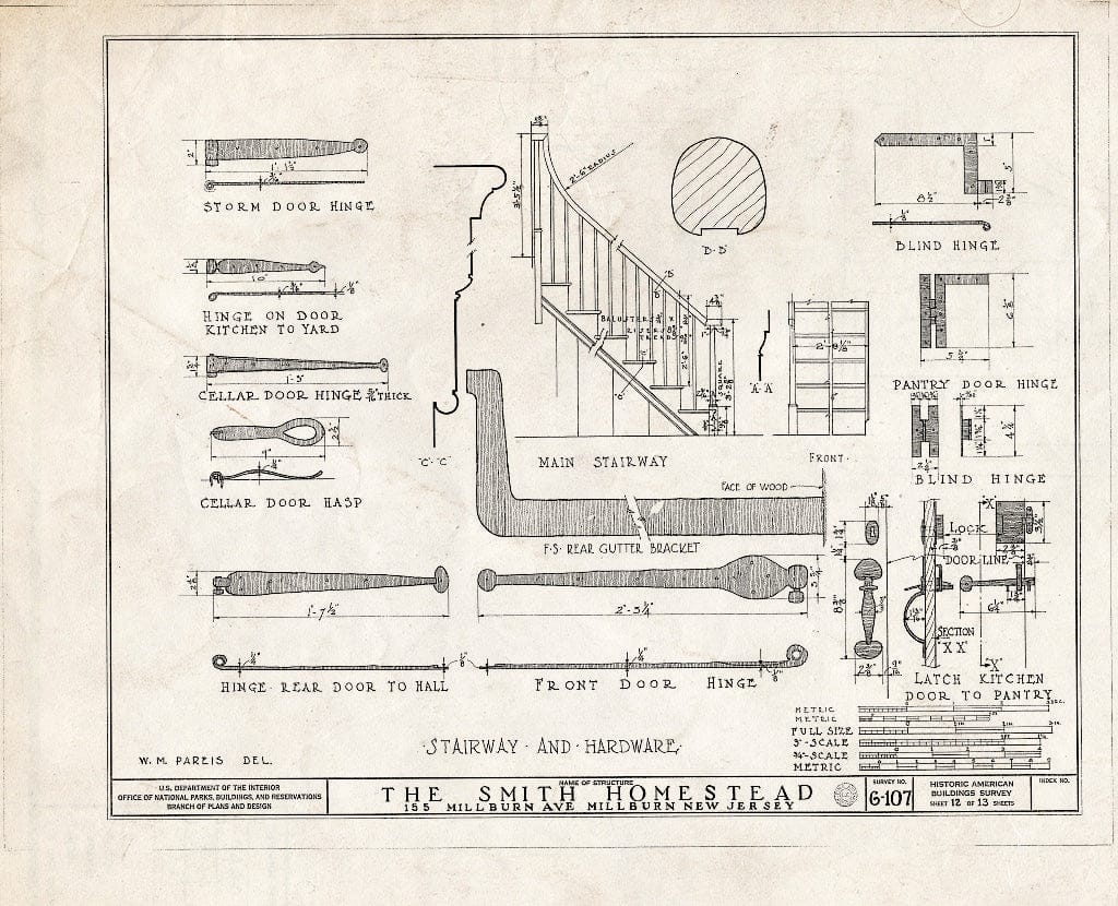 Historic Pictoric : Blueprint HABS NJ,7-MiLB,1- (Sheet 12 of 13) - Smith-Henderson Homestead, 155 Millburn Avenue, Millburn, Essex County, NJ