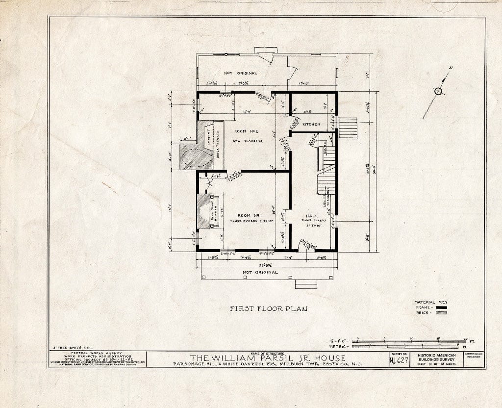 Historic Pictoric : Blueprint HABS NJ,7-MiLB,2- (Sheet 2 of 13) - William Parsil Jr. House, Parsonage Hill & White Oak Ridge Roads, Millburn, Essex County, NJ
