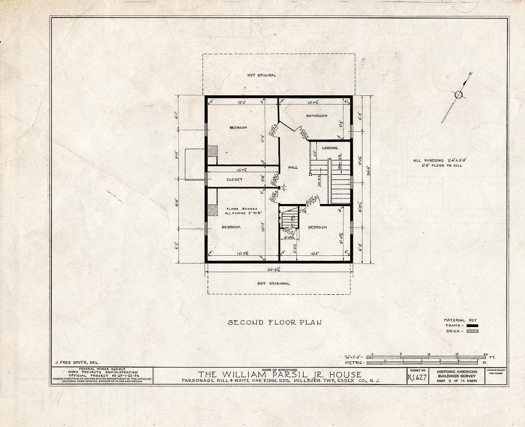 Historic Pictoric : Blueprint HABS NJ,7-MiLB,2- (Sheet 3 of 13) - William Parsil Jr. House, Parsonage Hill & White Oak Ridge Roads, Millburn, Essex County, NJ