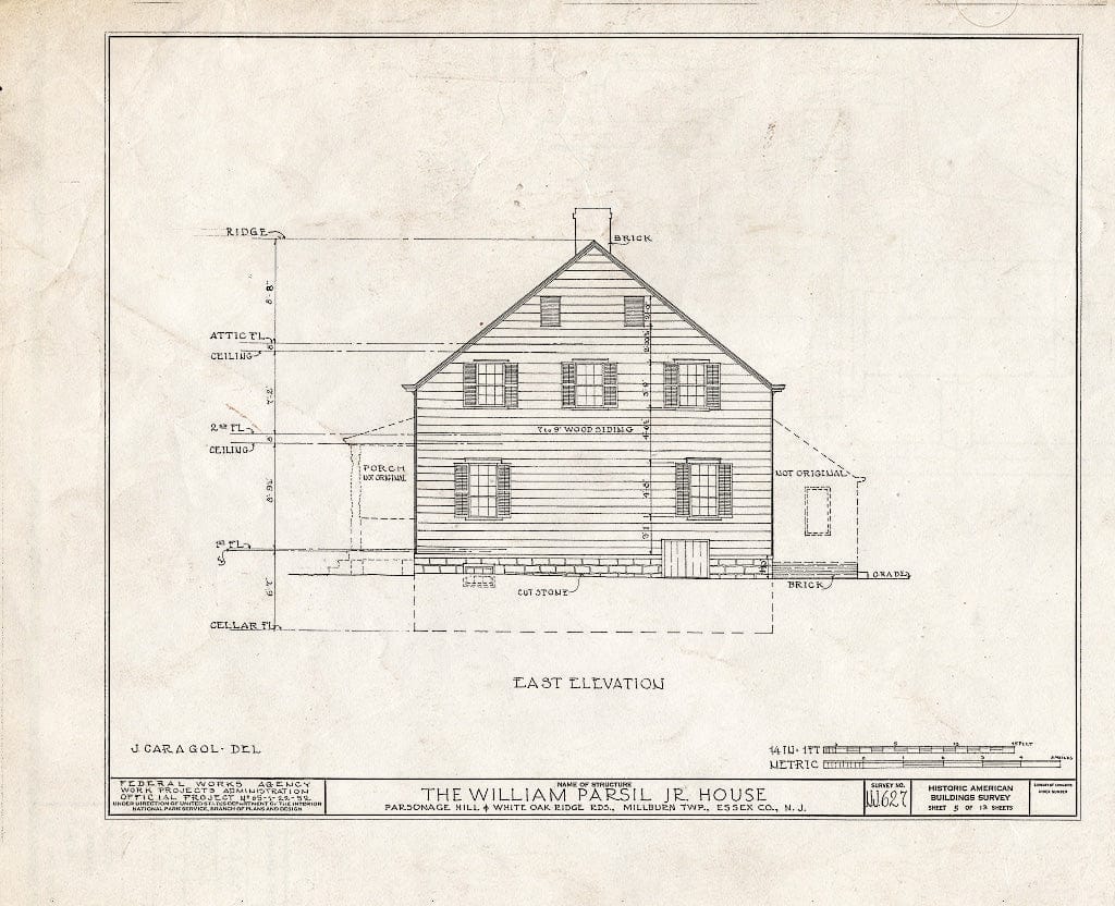 Historic Pictoric : Blueprint HABS NJ,7-MiLB,2- (Sheet 5 of 13) - William Parsil Jr. House, Parsonage Hill & White Oak Ridge Roads, Millburn, Essex County, NJ