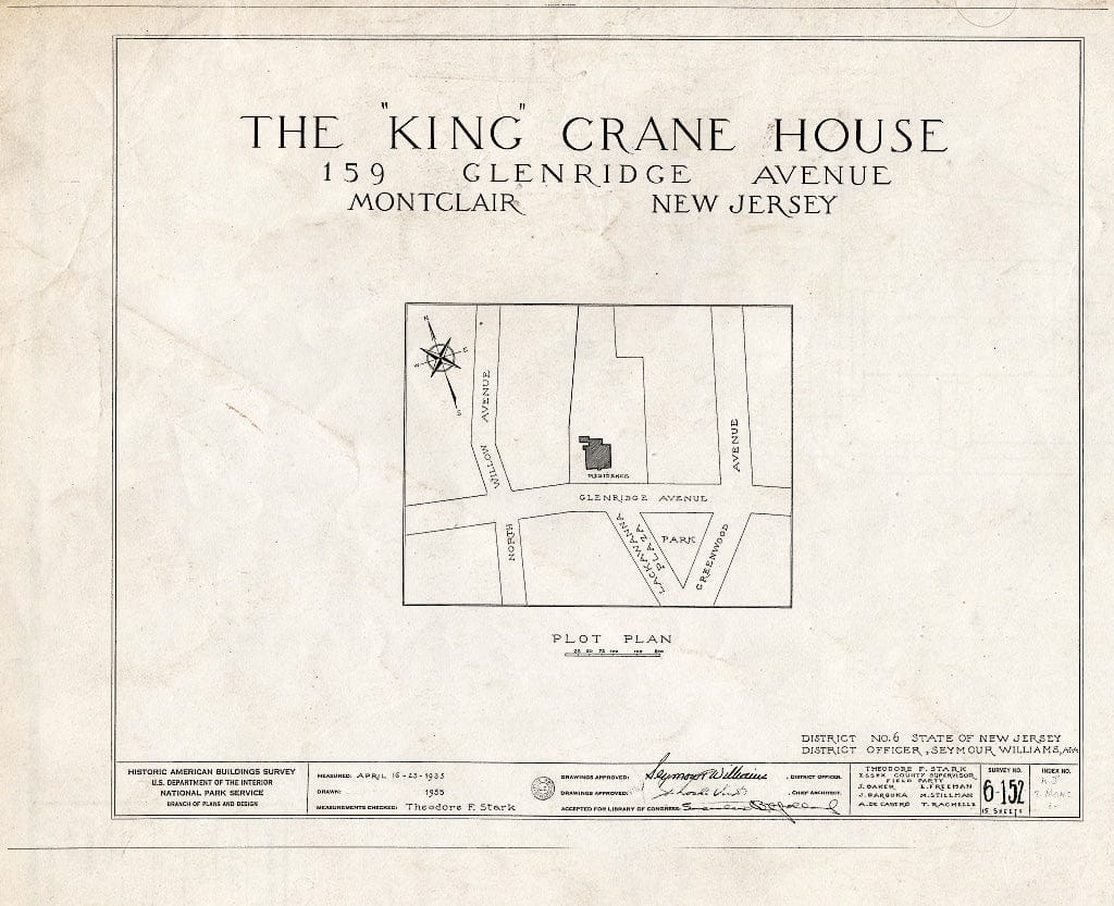Historic Pictoric : Blueprint HABS NJ,7-MONC,1- (Sheet 0 of 15) - King Crane House, 159 Glenridge Avenue, Montclair, Essex County, NJ