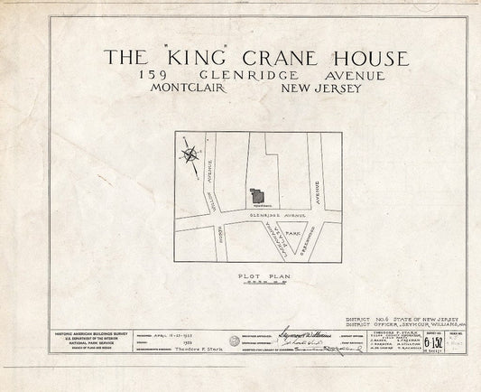 Historic Pictoric : Blueprint HABS NJ,7-MONC,1- (Sheet 0 of 15) - King Crane House, 159 Glenridge Avenue, Montclair, Essex County, NJ