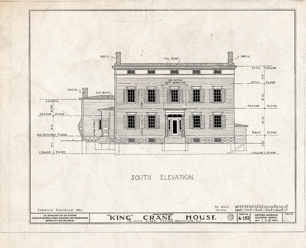 Historic Pictoric : Blueprint HABS NJ,7-MONC,1- (Sheet 1 of 15) - King Crane House, 159 Glenridge Avenue, Montclair, Essex County, NJ