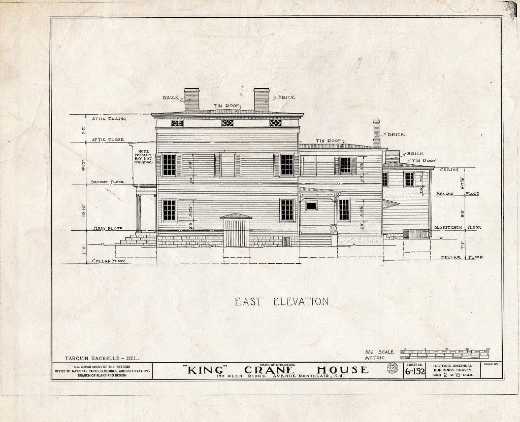 Historic Pictoric : Blueprint HABS NJ,7-MONC,1- (Sheet 2 of 15) - King Crane House, 159 Glenridge Avenue, Montclair, Essex County, NJ