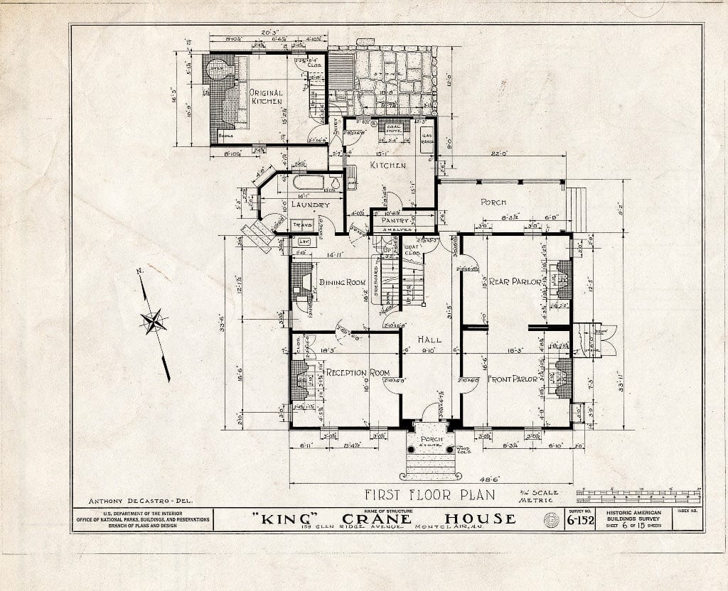 Historic Pictoric : Blueprint HABS NJ,7-MONC,1- (Sheet 6 of 15) - King Crane House, 159 Glenridge Avenue, Montclair, Essex County, NJ