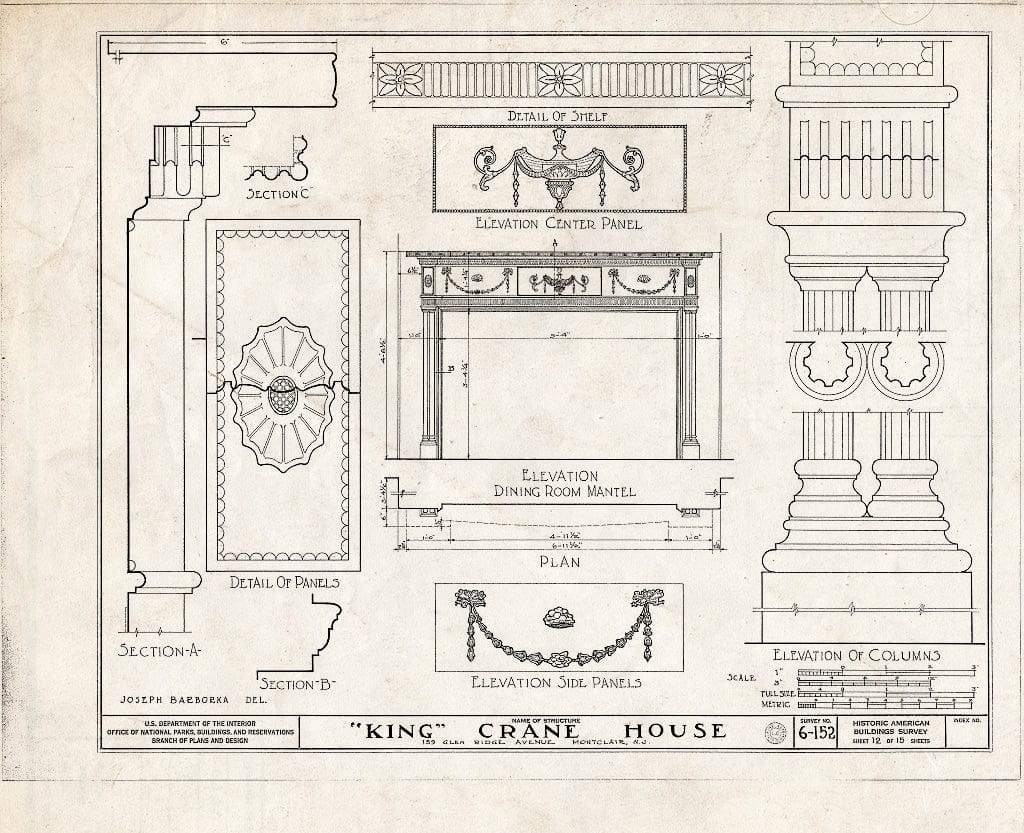 Historic Pictoric : Blueprint HABS NJ,7-MONC,1- (Sheet 12 of 15) - King Crane House, 159 Glenridge Avenue, Montclair, Essex County, NJ