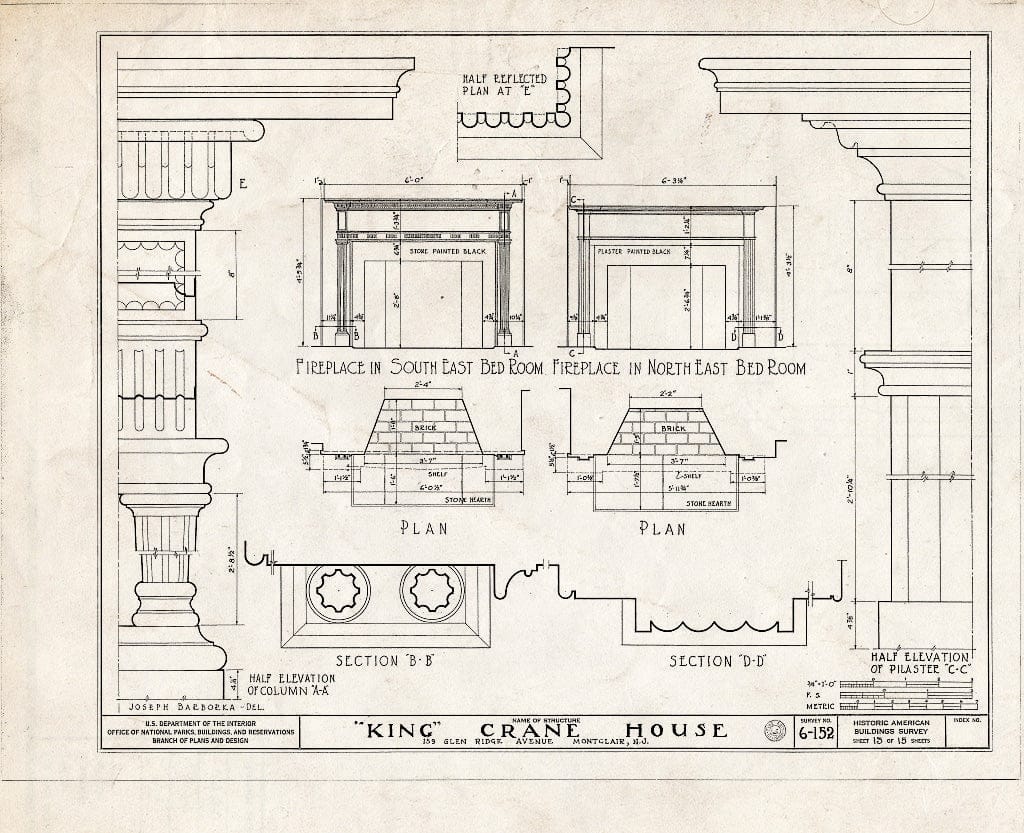 Historic Pictoric : Blueprint HABS NJ,7-MONC,1- (Sheet 13 of 15) - King Crane House, 159 Glenridge Avenue, Montclair, Essex County, NJ