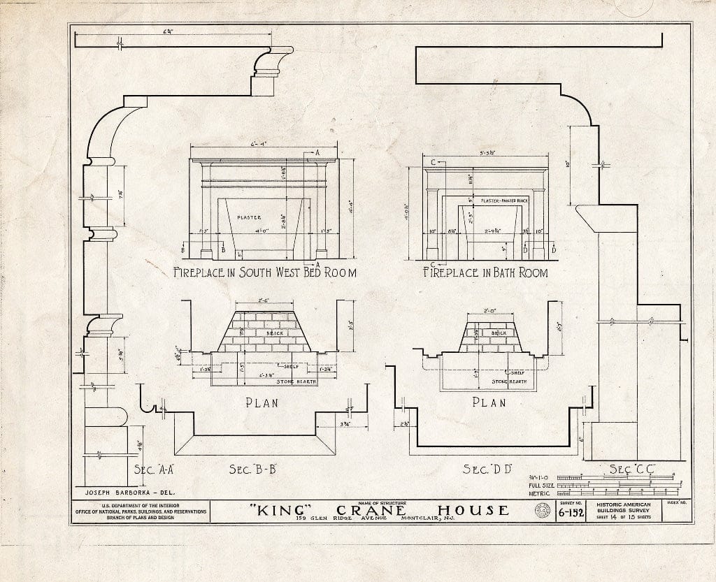 Historic Pictoric : Blueprint HABS NJ,7-MONC,1- (Sheet 14 of 15) - King Crane House, 159 Glenridge Avenue, Montclair, Essex County, NJ