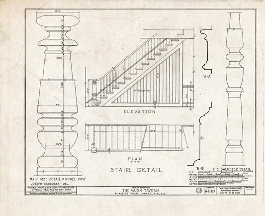 Historic Pictoric : Blueprint HABS NJ,7-MONC,2- (Sheet 9 of 11) - Munn Tavern, 19 Valley Road, Montclair, Essex County, NJ