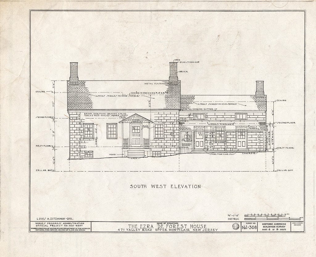 Historic Pictoric : Blueprint HABS NJ,7-MONCU,1- (Sheet 4 of 9) - Sigler-Deforest House, 471 Valley Road, Upper Montclair, Essex County, NJ