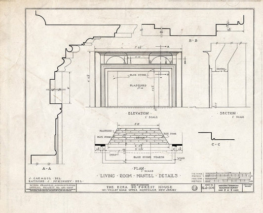 Historic Pictoric : Blueprint HABS NJ,7-MONCU,1- (Sheet 9 of 9) - Sigler-Deforest House, 471 Valley Road, Upper Montclair, Essex County, NJ