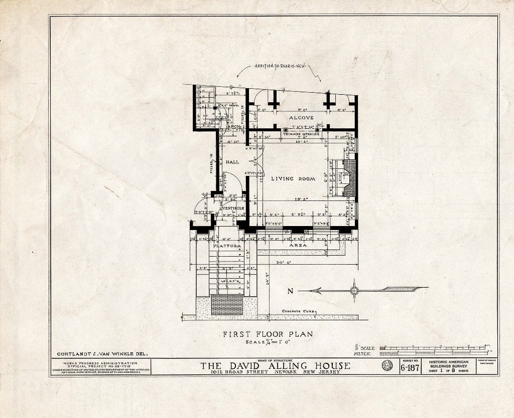 Historic Pictoric : Blueprint HABS NJ,7-NEARK,8- (Sheet 1 of 8) - Alling House, 1012 Broad Street, Newark, Essex County, NJ