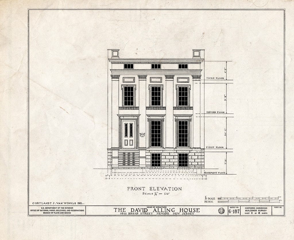 Historic Pictoric : Blueprint HABS NJ,7-NEARK,8- (Sheet 2 of 8) - Alling House, 1012 Broad Street, Newark, Essex County, NJ