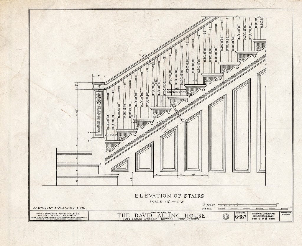 Historic Pictoric : Blueprint HABS NJ,7-NEARK,8- (Sheet 4 of 8) - Alling House, 1012 Broad Street, Newark, Essex County, NJ