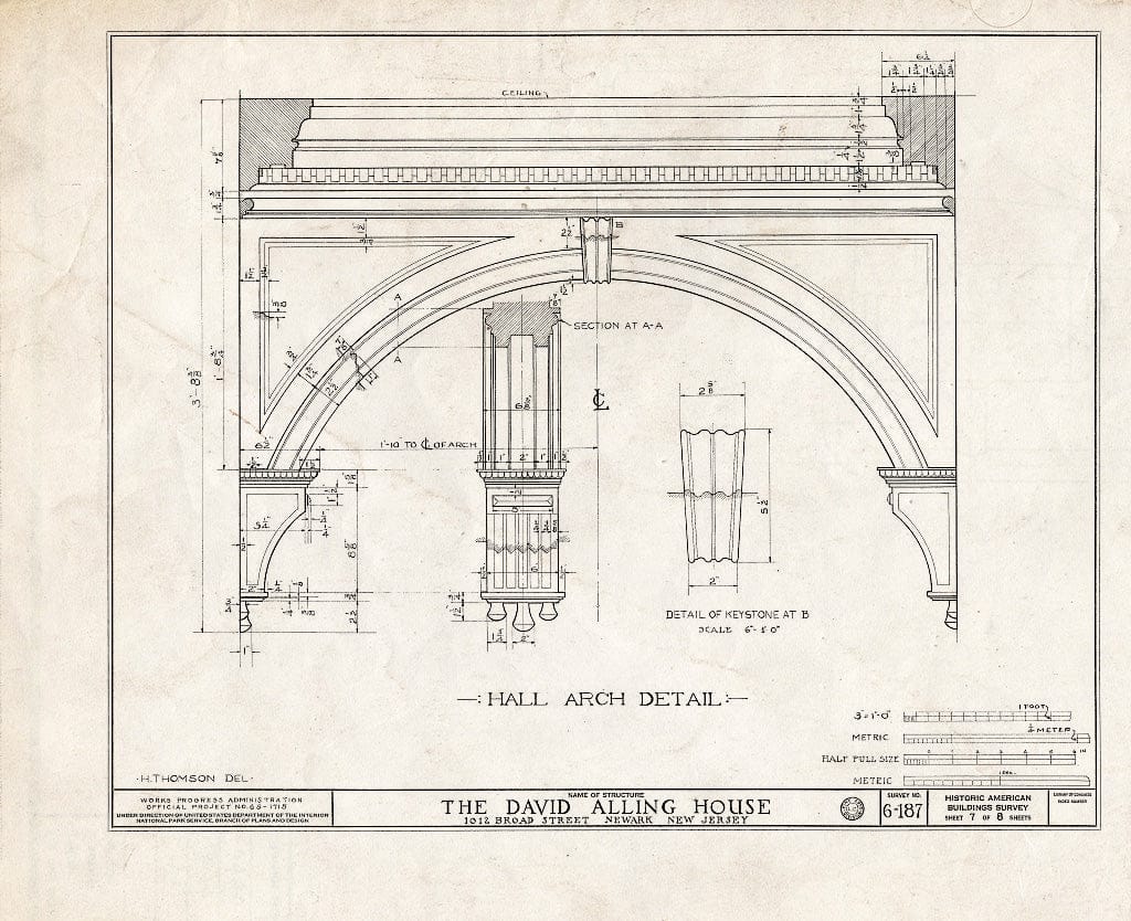 Historic Pictoric : Blueprint HABS NJ,7-NEARK,8- (Sheet 7 of 8) - Alling House, 1012 Broad Street, Newark, Essex County, NJ