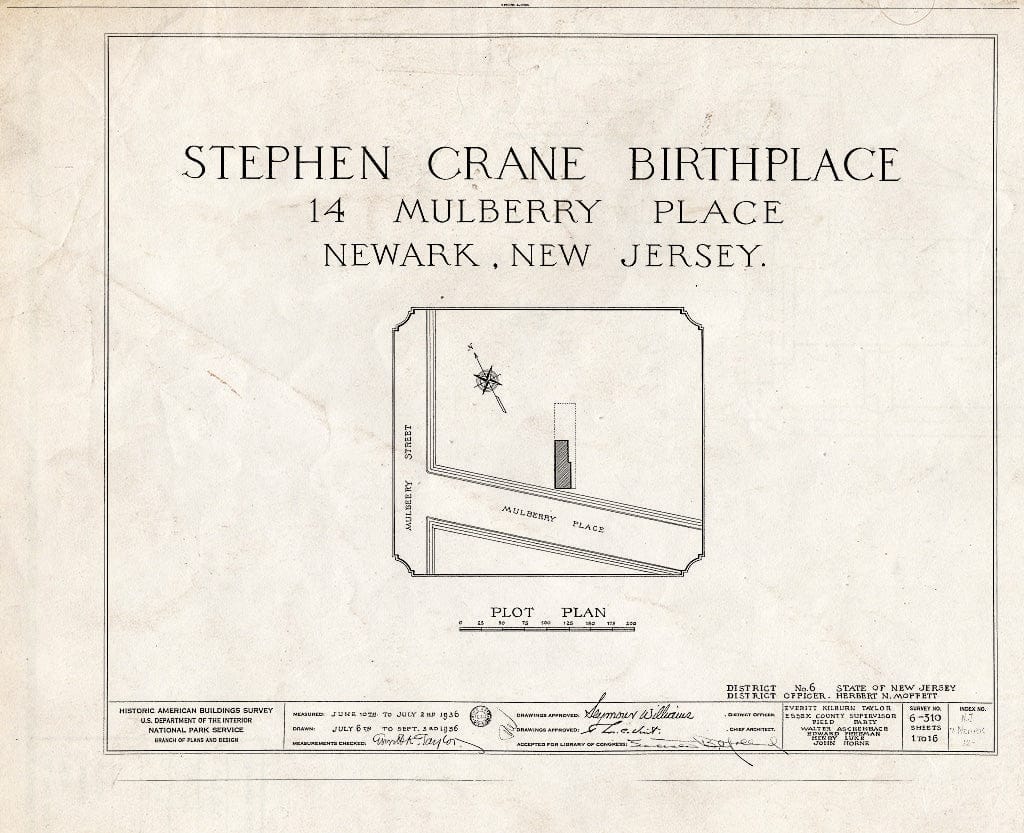 Historic Pictoric : Blueprint HABS NJ,7-NEARK,12- (Sheet 0 of 16) - Anthony Beam House, 14 Mulberry Place, Newark, Essex County, NJ