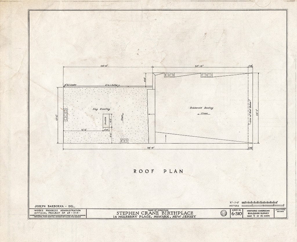 Historic Pictoric : Blueprint HABS NJ,7-NEARK,12- (Sheet 5 of 16) - Anthony Beam House, 14 Mulberry Place, Newark, Essex County, NJ