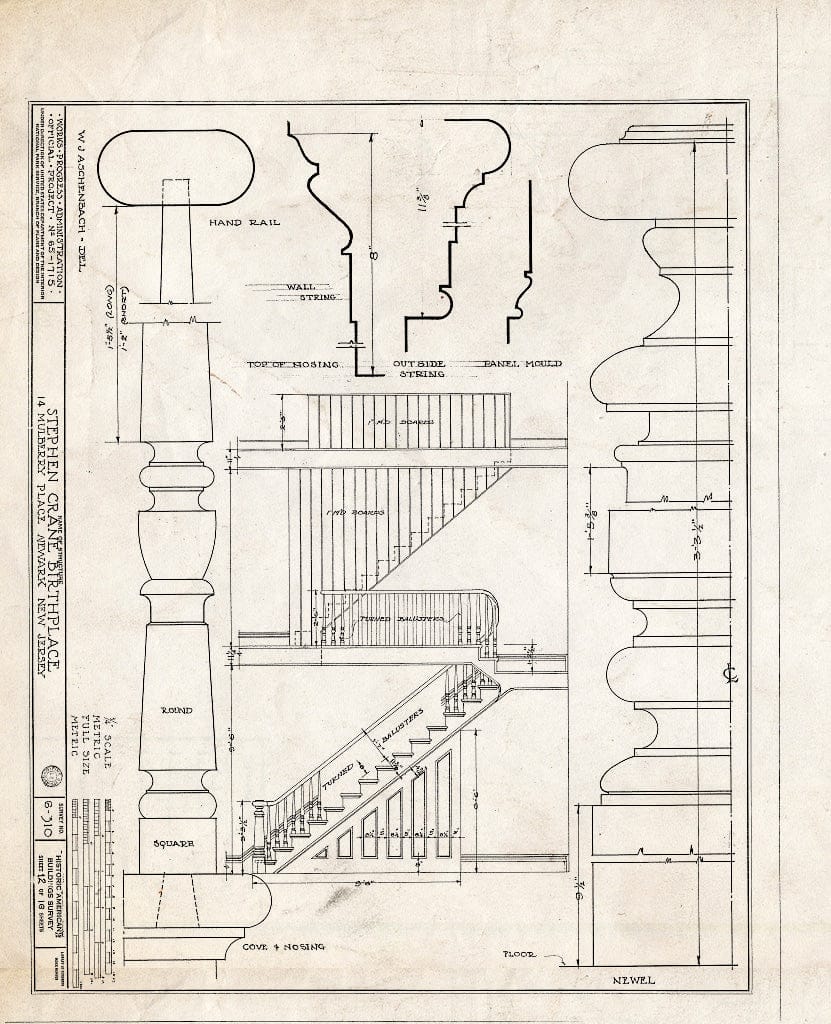 Historic Pictoric : Blueprint HABS NJ,7-NEARK,12- (Sheet 12 of 16) - Anthony Beam House, 14 Mulberry Place, Newark, Essex County, NJ