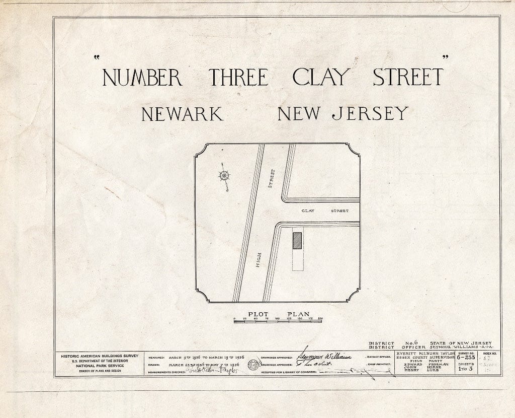 Historic Pictoric : Blueprint HABS NJ,7-NEARK,10- (Sheet 0 of 3) - Anthony Carter House, 3 Clay Street, Newark, Essex County, NJ