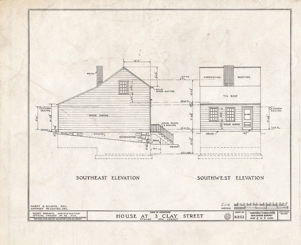 Historic Pictoric : Blueprint HABS NJ,7-NEARK,10- (Sheet 2 of 3) - Anthony Carter House, 3 Clay Street, Newark, Essex County, NJ