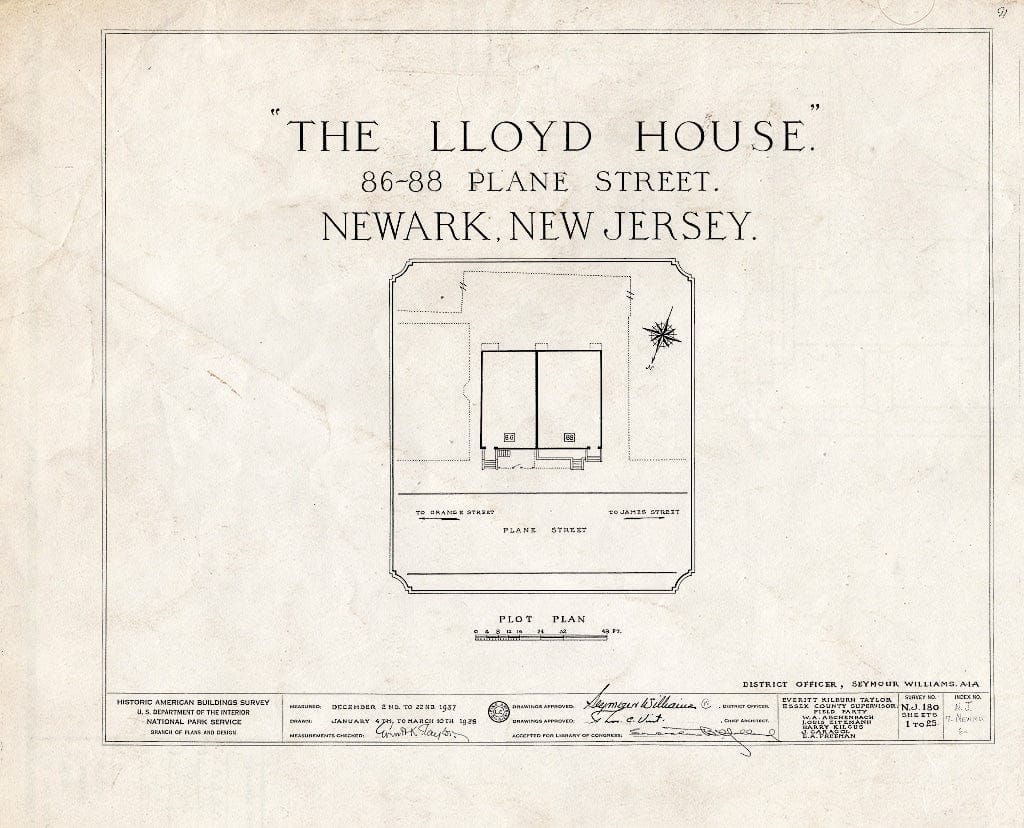 Historic Pictoric : Blueprint HABS NJ,7-NEARK,6- (Sheet 0 of 25) - Davis-Agnew-Lloyd Houses, 86-88 Plane Street, Newark, Essex County, NJ