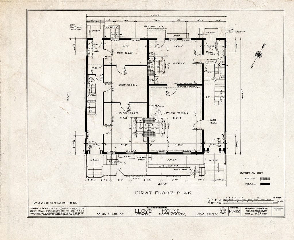 Historic Pictoric : Blueprint HABS NJ,7-NEARK,6- (Sheet 2 of 25) - Davis-Agnew-Lloyd Houses, 86-88 Plane Street, Newark, Essex County, NJ
